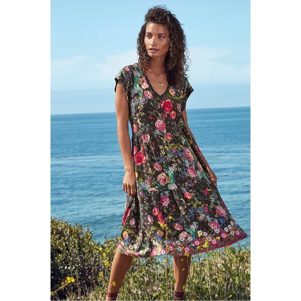Johnny Was Naomi V-Neck Floral Tea Length Dress